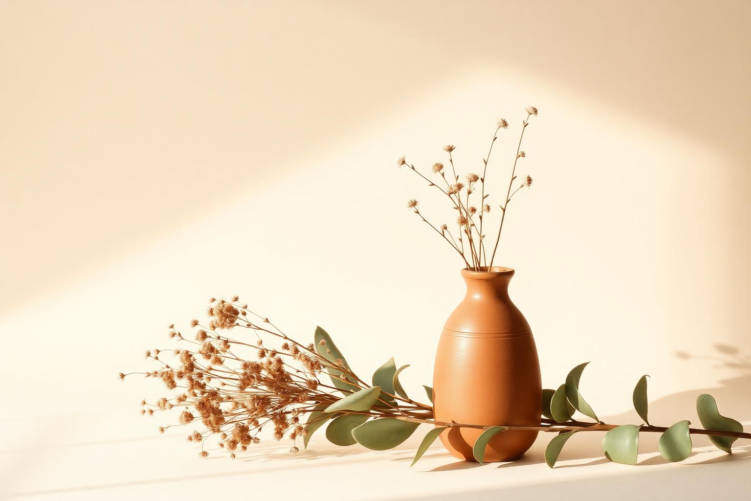 Vaso de terracota com botânicos delicados